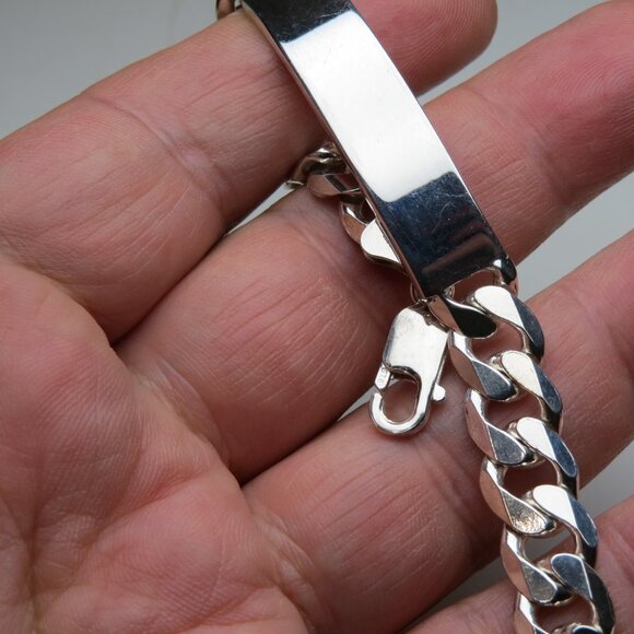 *925 Sterling Silver Men's ID Cuban link Bracelet - Picture 2 of 5